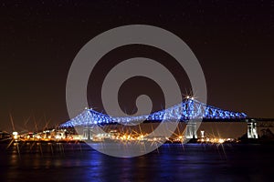 Jacques Cartier Bridge Illumination in Montreal. MontrealÃ¢â¬â¢s 375th anniversary. luminous colorful interactive